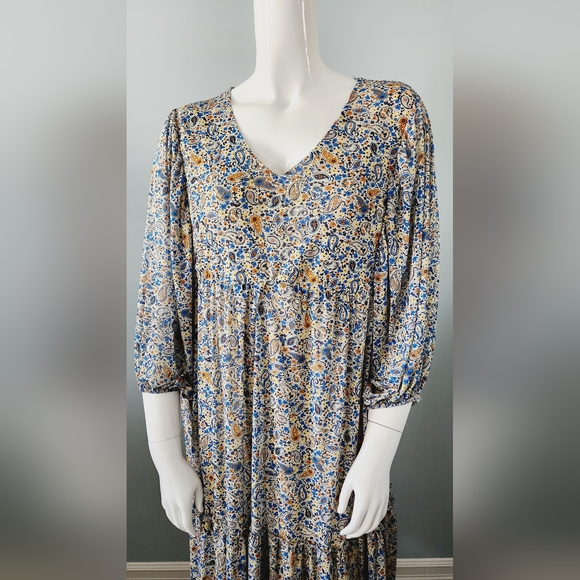 [X, 1X & 3X] DEX Plus Paisley Boho 3/4 Sleeve Midi Dress - Picture 7 of 14